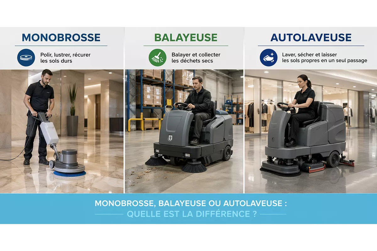 Monobrosse, balayeuse ou autolaveuse : quelle est la différence ?